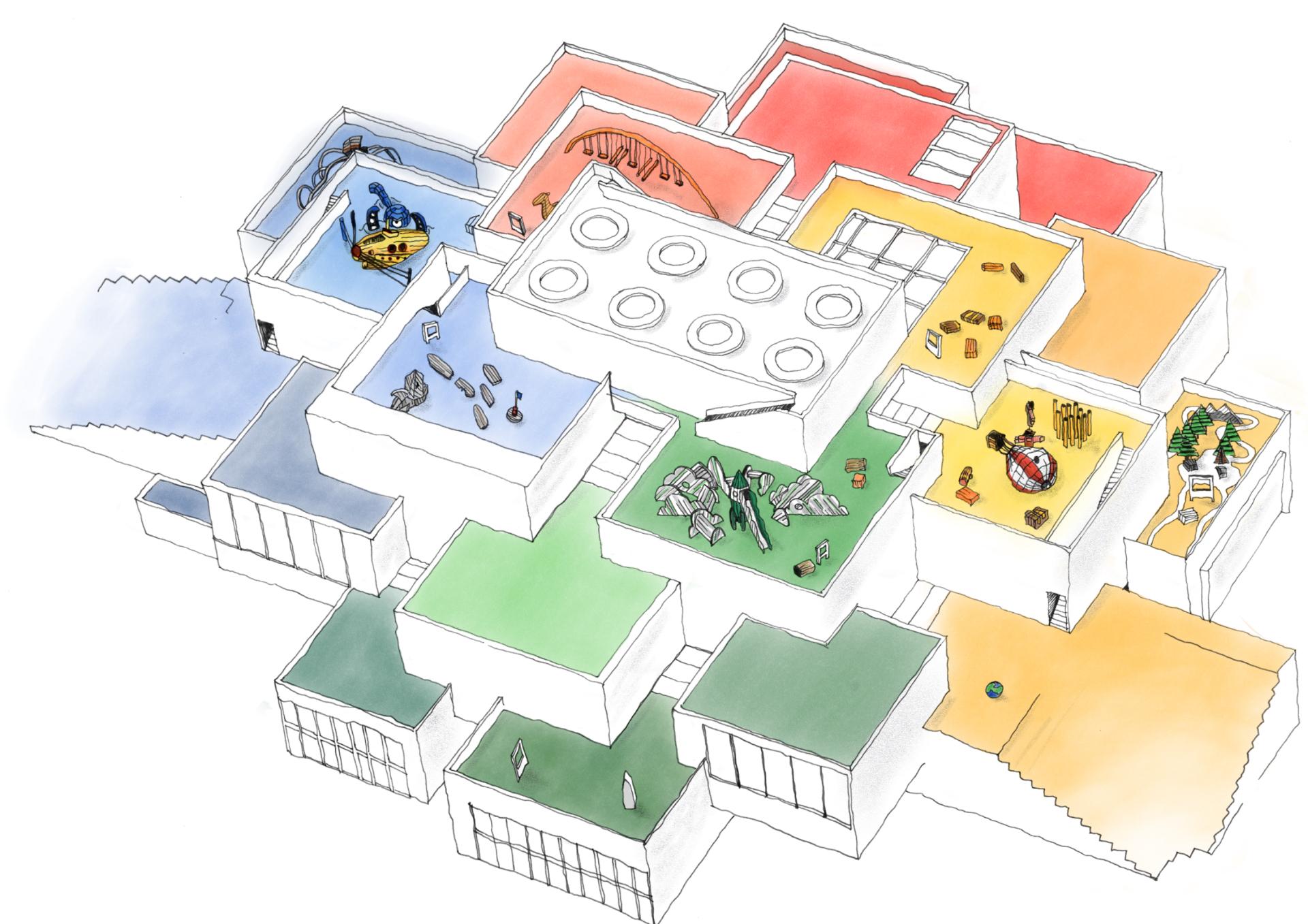 Sketch of LEGO House with playgrounds