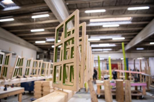 Small wooden windows in production at MONSTRUM