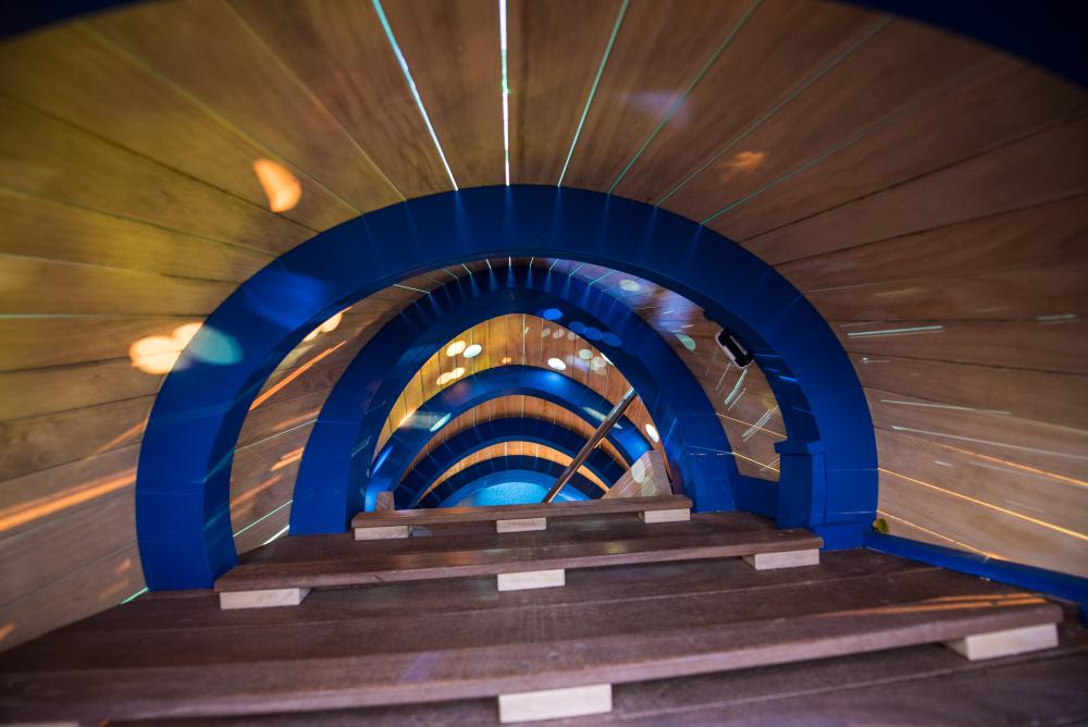 Detail view of the inside stairs of the peacock playground