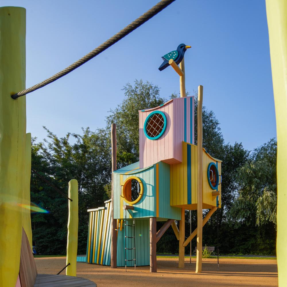Colourful birdhouses at MONSTRUM Playground